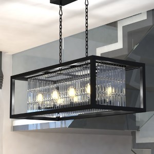 VAXCEL Catana 8L Crystal and Bronze Linear Chandelier Island Pendant Light Fixture - 1 of 4