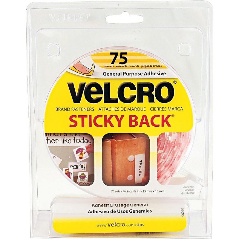 Velcro Sticky-Back Hook and Loop Dot Fasteners 5/8 Inch White 75/Pack 90090, 3 of 5