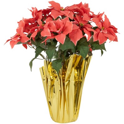 Northlight 16 Red Artificial Christmas Poinsettia Arrangement with Gold Wrapped Pot