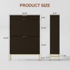 Modern Fluted Shoe Storage Cabinet with 2 Flip Drawers & Pull-Out Drawer & Hook, Wooden Slim Shoe Organizer with Metal Legs - 2 of 4