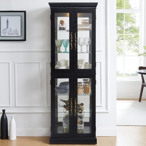 FURNIinspire Curio Display Cabinet with Glass Storage, Elegant Display Storage for Living Room,Bedroom,Kitchen,Pantry, Black, 12.2"*71.26"*24.21" - 1 of 4