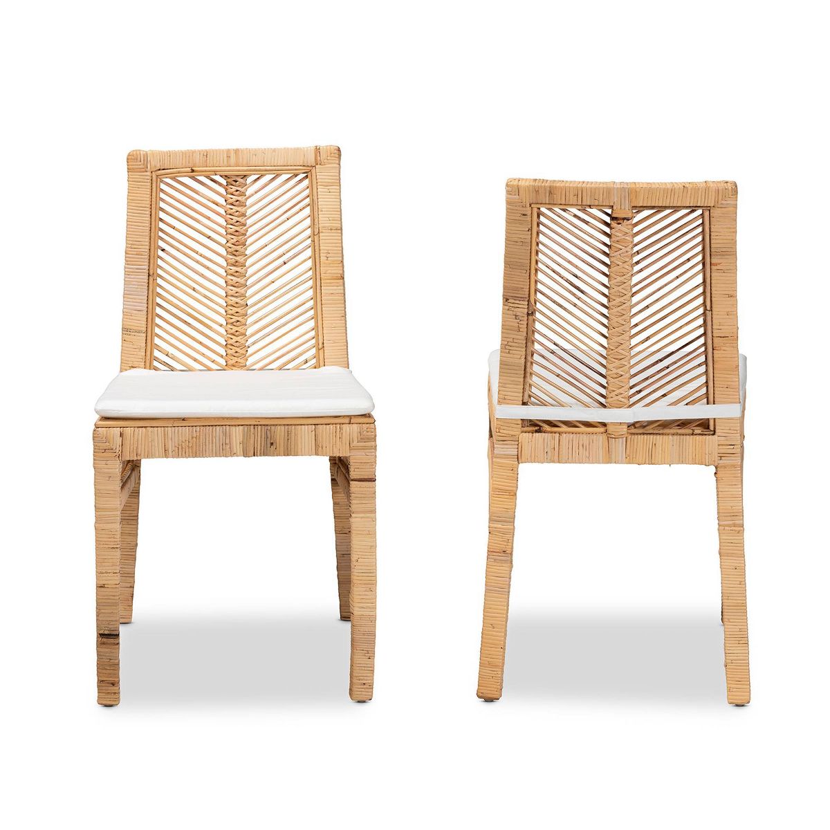 2pc Suci Rattan and Wood Dining Chair Set Natural/Brown - bali & pari: Mahogany Frame, Bohemian Style, Cushioned Seat - thumbnail 3