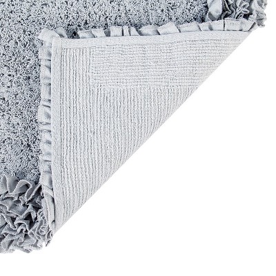 Silver Cotton Tufted Shaggy Border 2-Piece Bath Rug Set