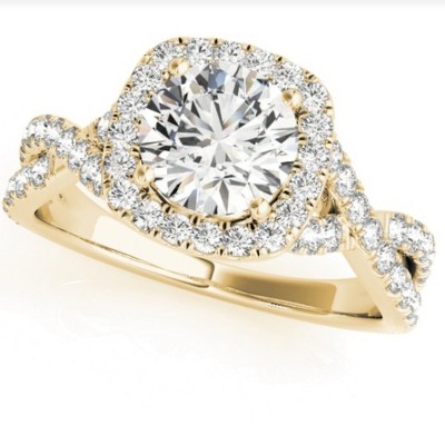 Pompeii3 1 Ct Diamond Cushion Halo Engagement Ring in 14k White Yellow or Rose Gold