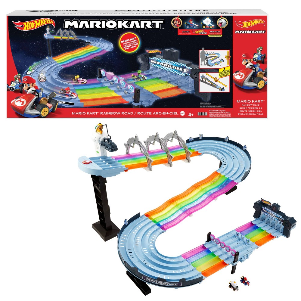 Hot Wheels Nintendo Mario Kart Rainbow Road Raceway Track Set 30 Piece with 2 1:64 Scale Vehicles - Target Exclusive