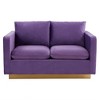 LeisureMod Nervo Mid-Century Modern Upholstered Velvet Loveseat with Gold Frame - 3 of 4