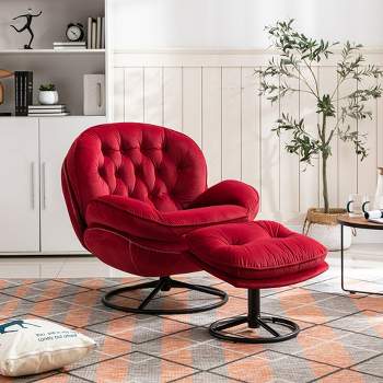 Upholstered Lazy Chair With Ottoman, Metal Legs And Frame Modern Lounge Accent Chair, Soft Velvet Leisure Sofa Chair