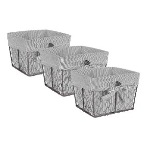 Design Imports Set of 3 S Rustic Bronze Chicken Wire Ticking Stripe Liner Baskets Black/White - 1 of 4