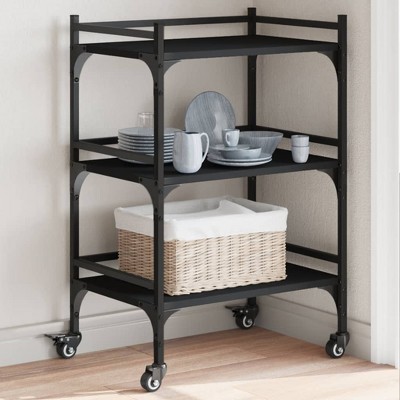 vidaXL Kitchen Trolley Black 19.7 In.x13.8 In.x29.7 In. Engineered Wood