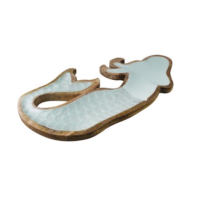 Beachcombers Mermaid Garden Wood And Enamel Platter Nautical Beach House Kitchen