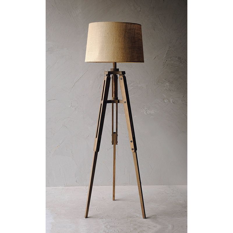 Mariner Tripod Style Wood Floor Lamp with Burlap Drum Shade Rust - Storied Home, 4 of 31