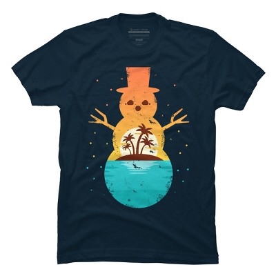 Men's Design By Humans Christmas in July Snowman Sunset By destiny29 T-Shirt