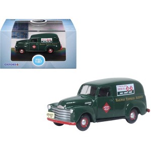 1950 Chevrolet Panel Van "Railway Express Agency" Dark Green 1/87 (HO) Diecast Model Car by Oxford Diecast - 1 of 4