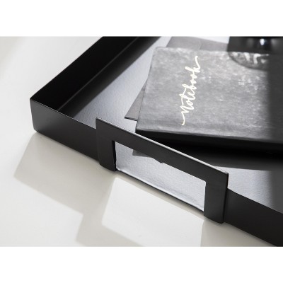 Sleek Black Metal Rectangular Serving Tray with Handles