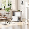Cat Litter Box Enclosure, Hidden Kitty Toilet Furniture - White Dual Rooms for 2 Cats with Scratching Posts, Double-Layer Mats - 2 of 4