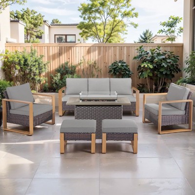 Buenhomino 4 Piece Patio Furniture Set 41in Fire Pit Table Outdoor Furniture Sets Patio Couch Outdoor Chairs 50000 BTU Propane Fire Pit