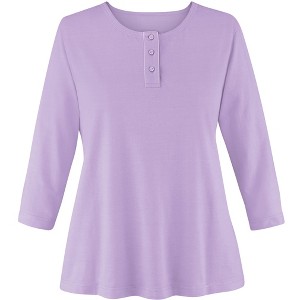 Collections Etc 3/4 Sleeve Scoop Neckline Knit Henley Top - 1 of 4