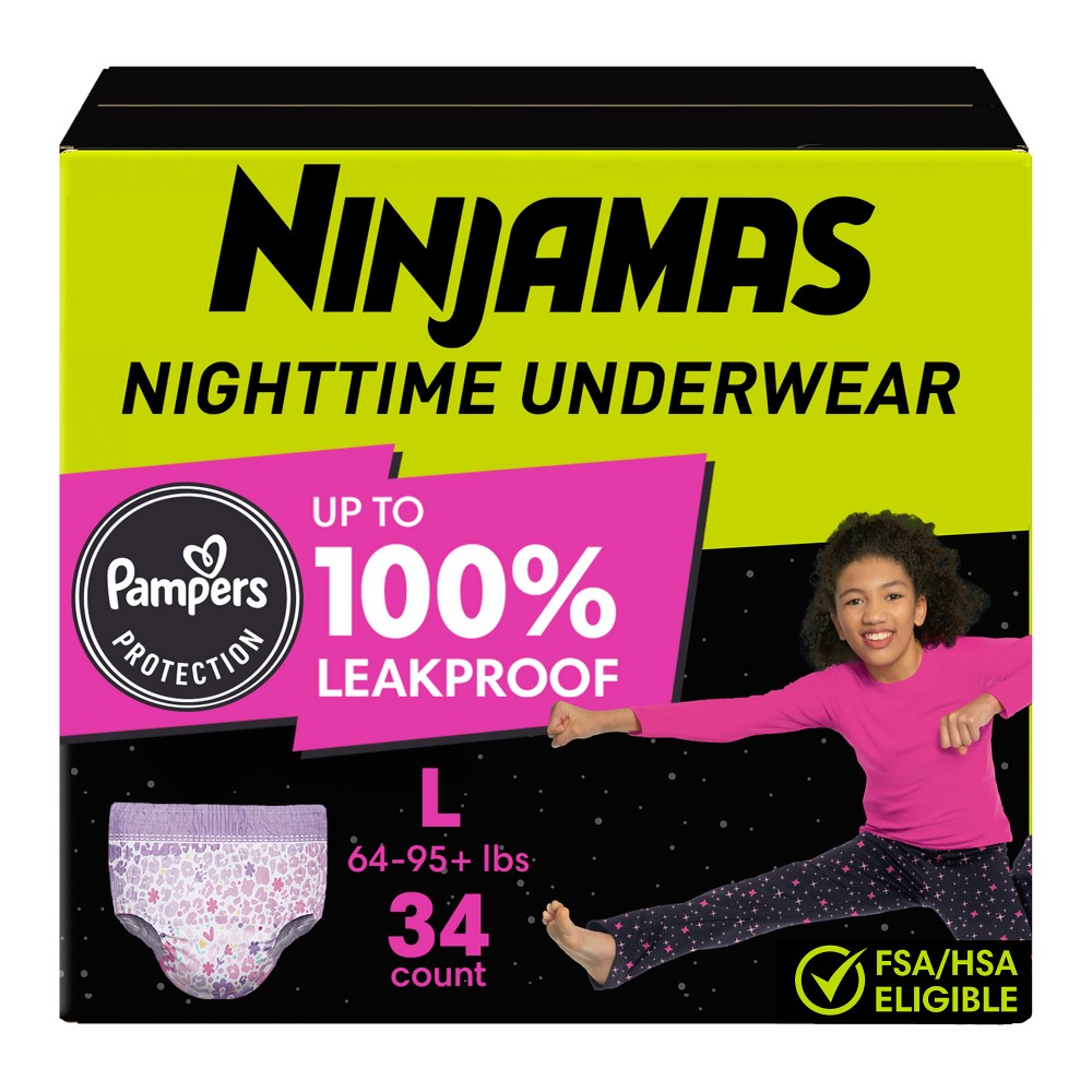Photos - Nappies Pampers Ninjamas Nighttime Bedwetting Underwear Girl' - Size L/XL - 34ct 