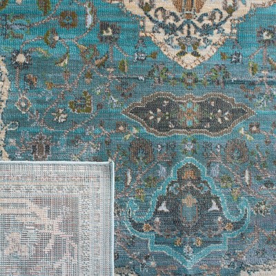 Luxor Turquoise and Beige Hand-Knotted Runner Rug