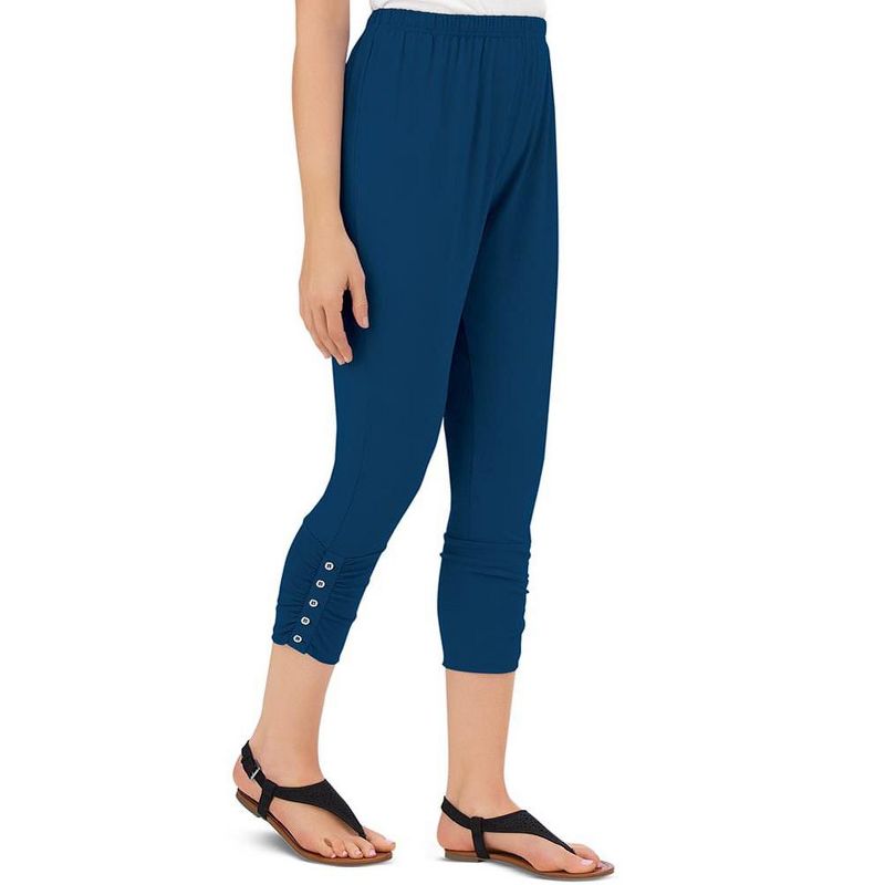 Collections Etc Button Accent Cinched Capri Leggings for Pairing with Tunics & Tops, 4 of 5