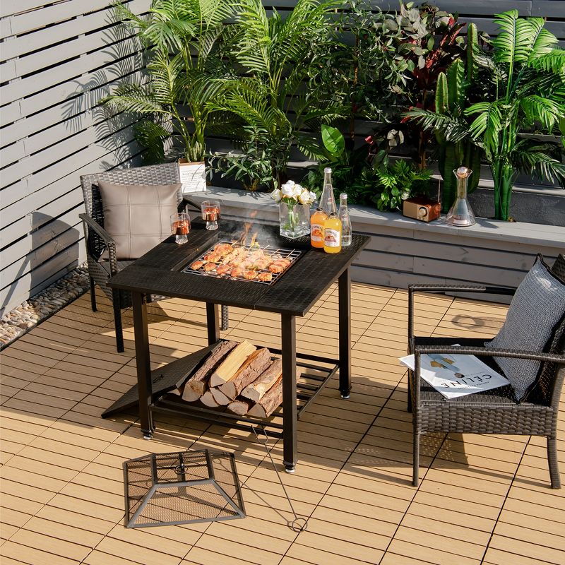Costway 31'' Outdoor Fire Pit Dining Table Charcoal Wood Burning W/ Cooking BBQ Grate, 2 of 11