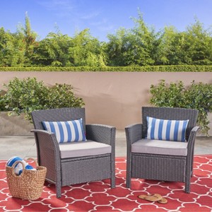 Christopher Knight Home Lucia Outdoor Wicker Club Chairs with Cushion (Set of 2), Gray/Light Gray - 1 of 4
