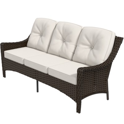 EAGLE PEAK Azure Bay 3 Seat Outdoor Wicker Patio Sofa, Weather Resistant Rattan Sofa, Deep seats