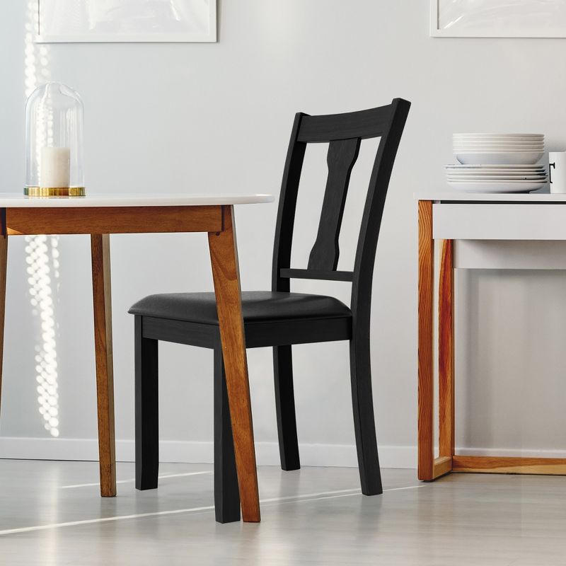 Set of 2 Dining Room Chair Coffee Rubber Wood Frame and Upholstered Padded Seat, 2 of 11