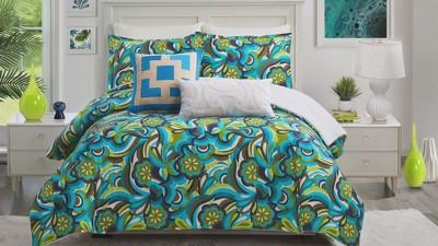 Full Blue Cotton Fall Floral Bedspread Set
