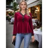 INSPIRE CHIC Women's Winter Velvet Long Sleeve V Neck Button Down Elegant Peplum Casual Blouse - 3 of 4
