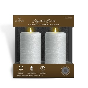 LumiPur 2 pk 3.5"x7" Signature Natural Glow Flameless Wax Pillar LED Candles Gray Fog - 1 of 4