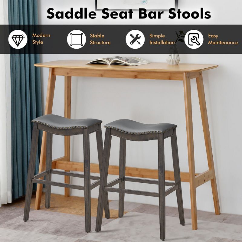 Tangkula Set of 4 Saddle Bar Stools Bar Height Kitchen Chairs w/ Rubber Wood Legs, 5 of 11
