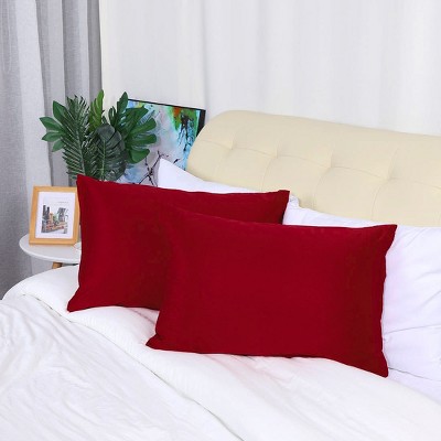 2 Pcs Standard Silk Satin with Zipper Pillowcase Red - PiccoCasa
