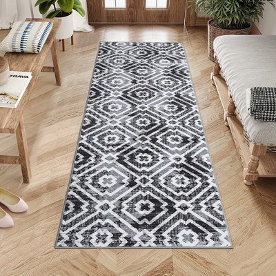 Boho Area Rugs Washable Rug Moroccan Rug Modern Geometric Traditional Rug, 2' x 6' Gray