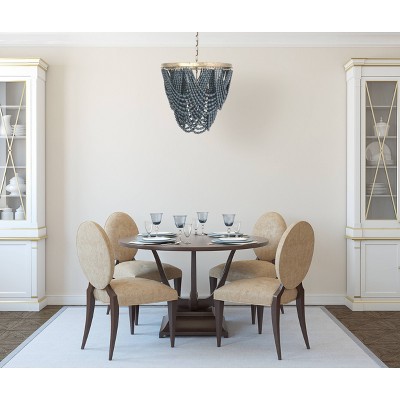 Blue Wood Bead 2-Tier Chandelier with Gold Frame