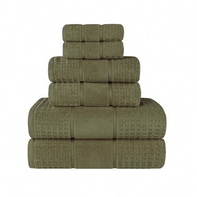 Zero Twist Cotton Waffle Honeycomb Medium Weight 6 Piece Bathroom Towel Set by Blue Nile Mills