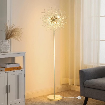Vynxaria 69 Inch Gold Chrome Floor Lamp with 32 Firework Crystal Hangers, for Bedroom & Living Room, Bulb Not Included