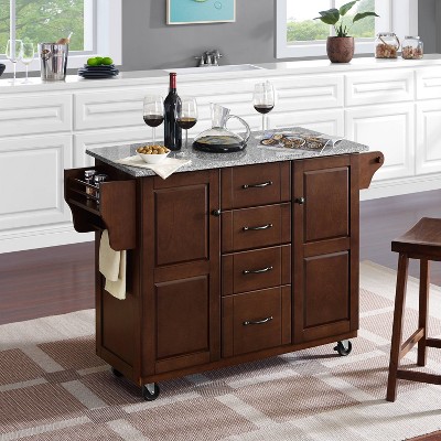 Eleanor Mahogany Granite Top Rectangular Kitchen Cart with Storage