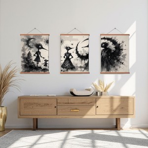 30x40cm Geometric Hanging Decor: Matte Black Metal Pole Art with Adjustable Chains - Bedroom/Entryway Statement Piece - 1 of 3