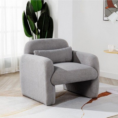 NicBex Upholstered Accent Chair with Arms and Pillow,Modern Sofa Chair,Teddy Fleece Arm Chairs for Bedroom,Reading Room,Gray/Beige/Pink