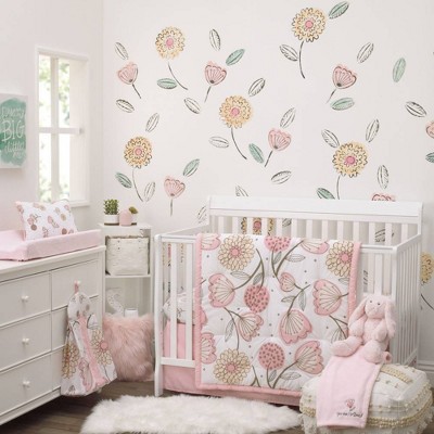 NoJo Beautiful Floral Crib Nursery Bedding Set - Pink/Gray/White 10pc