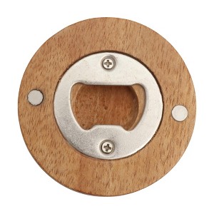 Unique Bargains Bottle Opener Magnetic Acacia-Wood Round Magnet Wood Brown 2.56"x0.51" 1 Pcs - 1 of 4