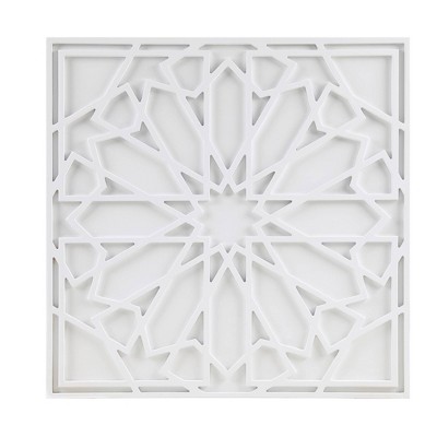 Boho Notion Square Carved Wall Panel White: Madison Park MDF Geometric Lattice Artwork, Modern Decor