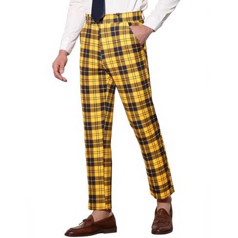 Lars Amadeus Men's Flat Front Office Prom Classic Plaid Dress Pants ...