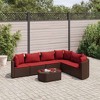 vidaXL Patio Sofa Set with Cushions Lounge Setting Outdoor Furniture Poly Rattan - Brown and Red 6-Piece - 2 of 4