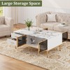 Faux Marble Coffee Table, Rectangle Fluted Cocktail Table with 4 Drawers, 4 Glass Doors, Modern Center Table with Metal Legs for Living Room, Bedroom - 4 of 4
