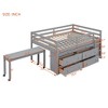 Twin/Full Size Loft Bed with Retractable Writing Desk and 4 Drawers, Wooden Low Loft Bed Frame with Shelves - ModernLuxe - 3 of 4