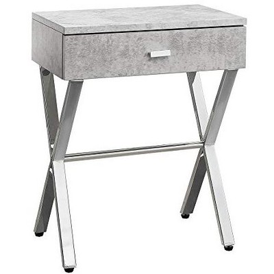 Monarch Specialties Accent Table Side End Nightstand Lamp Storage Drawer Living Room Bedroom Metal Laminate Grey Chrome Contemporary Modern