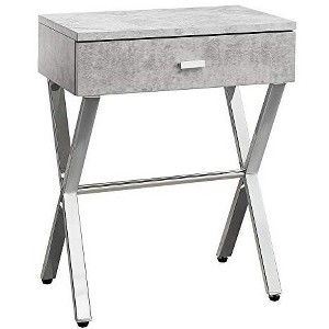 Monarch Specialties Accent Table Side End Nightstand Lamp Storage Drawer Living Room Bedroom Metal Laminate Grey Chrome Contemporary Modern - 1 of 4