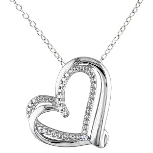 Women's Diamond Heart Pendant Chain Necklace in Sterling Silver - Silver - 1 of 4